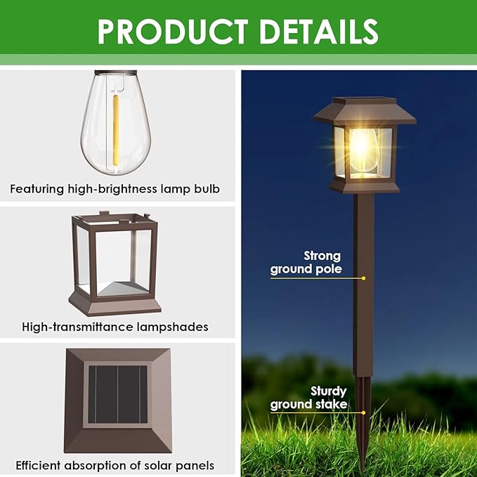 Solar Pathway Lights Outdoor, 6 Pack Upgraded LED Waterproof Solar Outdoor Lights, Landscape Lighting for Outside Driveway Garden Landscape Walkway Path Yard Lawn Decor (6)