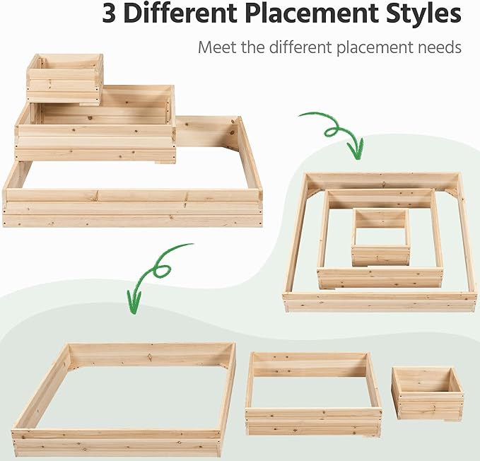 Yaheetech 3 Tier Wooden Raised Garden Bed 44.5'' L×44.5W×20.5×H, Horticulture Open-Bottom Planter Raised Garden Bed for Flowers/Herbs/Vegetables Planter Flower Box