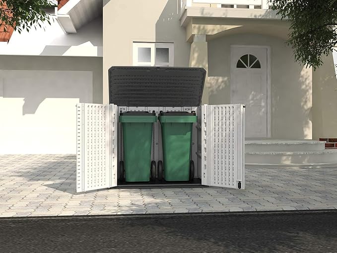 HOMSPARK Storage Shed Weather Resistance, Multi-Purpose Outdoor Storage Cabinet for Backyards and Patios, 26 Cu.ft Capacity Horizontal Storage Shed for Bike, Lawnmower, Trash Cans, Patio Accessories