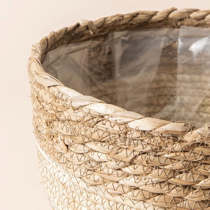 LA JOLIE MUSE Seagrass Planter Basket Indoor Outdoor, Flower Pots Cover, Plant Containers, Beige, 10 inch