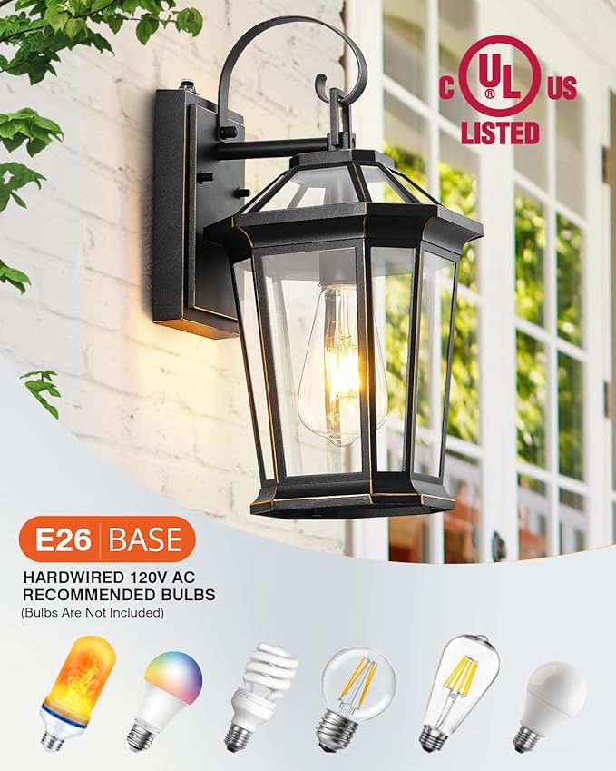 VIANIS Dusk to Dawn Outdoor Wall Lighting, Black Waterproof Exterior Lighting Fixtures for House, 100% Anti-Rust Aluminum Modern Outside Coach Light Fixture Wall Mount for Porch, Garage, Front Door