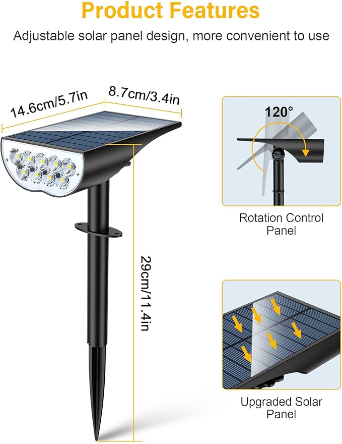 Solar Spot Lights Outdoor Waterproof, 3 Lighting Modes Solar Landscape Lights for Outside, Dusk to Dawn IP65 Waterproof Outdoor Solar Lights for Yard Pathway Driveway Landscape, Cold White, 1 Pack