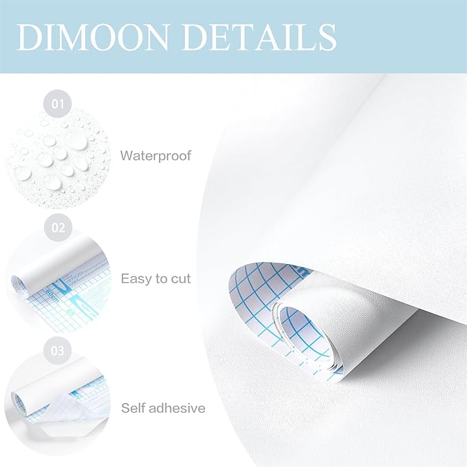 Dimoon 394''x17.7'' White Thicken Peel and Stick Wallpaper Contact Paper Modern Self Adhesive Wall Paper Removable Renter Friendly Textured Solid Color Vinyl Roll (394''x17.7'',White Thicken)