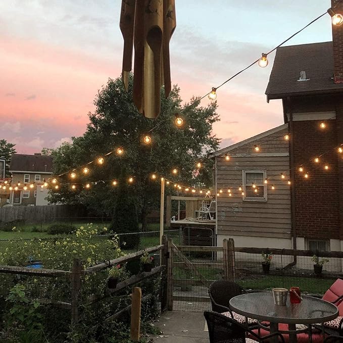 Outdoor String Lights – 50ft Connectable Patio Lights with 52 G40 LED Plastic Bulbs (2 Spare) Outside Vintage Hanging Lights for Backyard Bistro Balcony Porch Party Wedding, E12, 2200K, Black