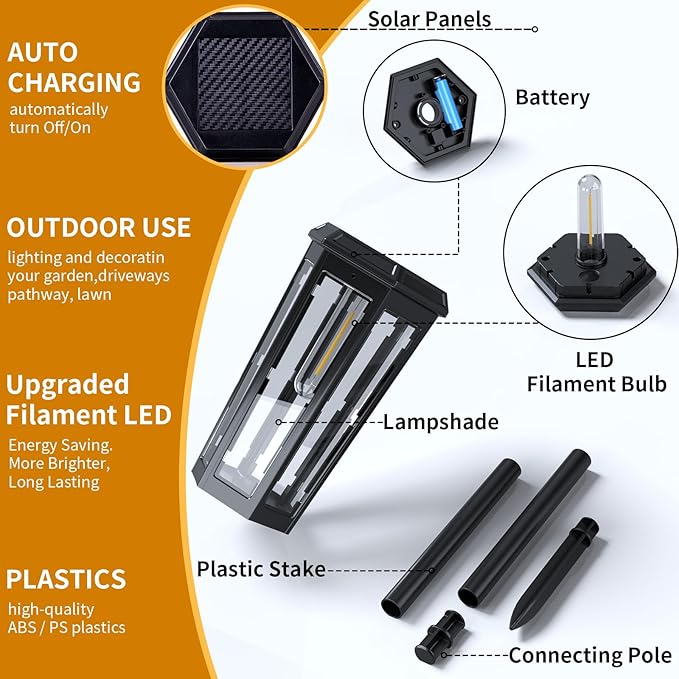 KINKAI Solar Walkway Lights Outdoor - 8 Pack Classic Pathway Light Waterproof Driveway Lamps Landscape Lighting with Filament Bulb for Outside Garden Lawn Patio Sidewalk Yard (Warm Light)