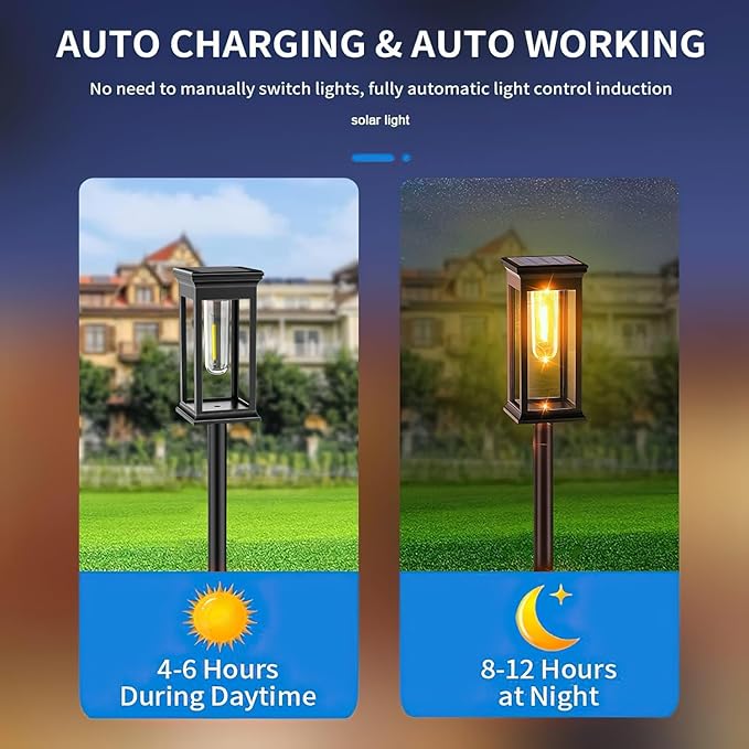 Amzxart 8 Pack Solar Pathway Lights Outdoor,Bright Solar Outdoor Lights Waterproof,Auto-on/Off Pathway Light Solar Powered for Lawn Yard Patio Garden Decoration