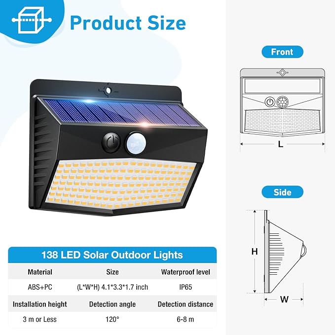 Solar Motion Sensor Lights Outdoor [ 12 Packs/138 LED ] Solar Fence Lights with 3 Lighting Modes, Solar Powered Security Lights Waterproof for Outside Yard Garden Backyard Deck Step Garage,Warm White