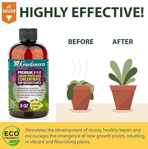 Premium Liquid Tropical Plants Plant Fertilizer - 3-1-2 Concentrate for Indoor Plants and Flowers by Gardenera | Organic Plant Food for Tropical Plants - 8oz