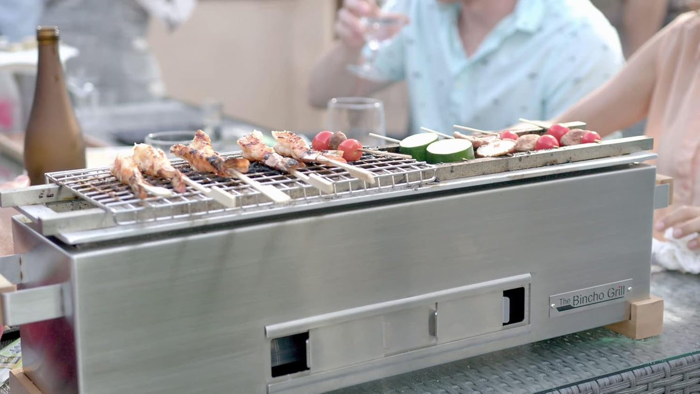 GR610S – 24" Tabletop Yakitori Grill – Japanese Style Charcoal Robata BBQ – Binchotan Grill for Authentic Japanese Grilling – Made from Durable Stainless Steel