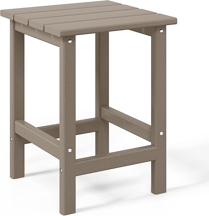 WO Home Furniture Adirondack Chairs Table Set of 3 PCS Outdoor Folding Chairs Side End Table Weather/UV Resistant for Lawn, Garden, Bon Fire, Balcony (Weathered Wood)