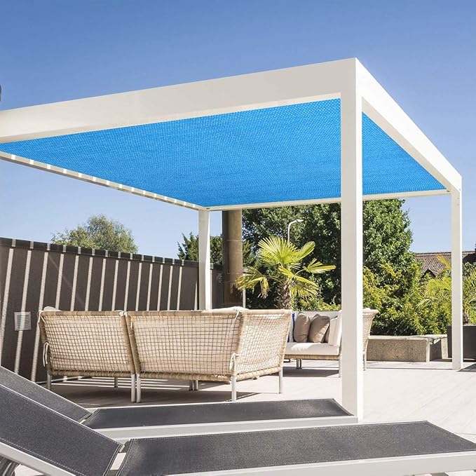 Eden's Decor Straight Flat-Edged Sun Shade Sail Rectangular 12' x 21' Blue UV-Blocking Outdoor Canopy Fabric Cloth Awning for Pergola Patio Garden Backyard Custom Size