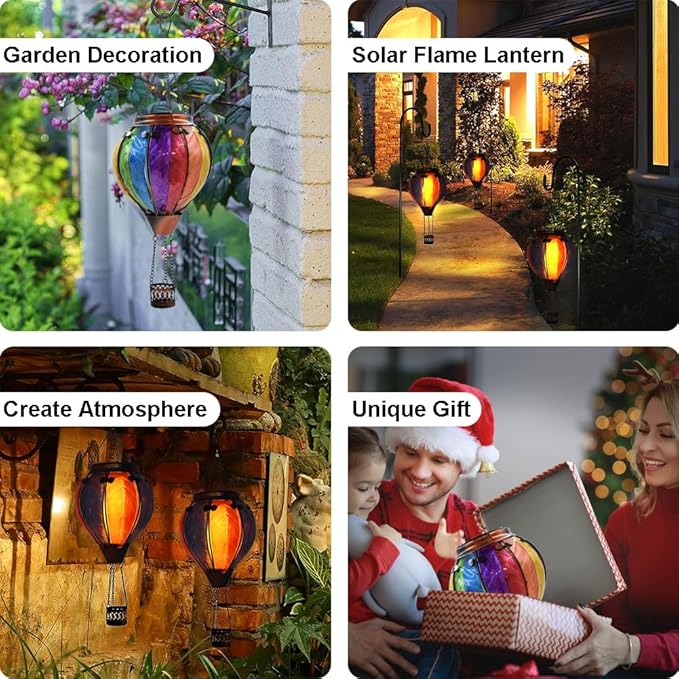 Hot Air Balloon Solar Lantern with Flickering Flame Hanging Solar Lanterns Outdoor Lights Waterproof Lanterns Decorative Garden Patio Yard Party Decor Colorful