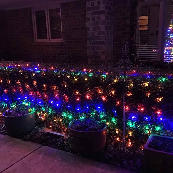 Dazzle Bright Christmas Net Lights, 360 LED 12FT x 5 FT Green Wire Waterproof Connectable String Lights with 8 Modes, Christmas Outdoor Lights for Bushes Garden Holiday Decoration (Multi-Colored)