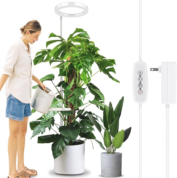LORDEM 10" Grow Light for Indoor Plants, Full Spectrum Plant Lamp with160 LEDs, 4H/8H/12H Timer, 10 Dimmable Levels, 3 Spectrum Modes, Height Adjustable 61", Ideal for Growing Large Tall Plants