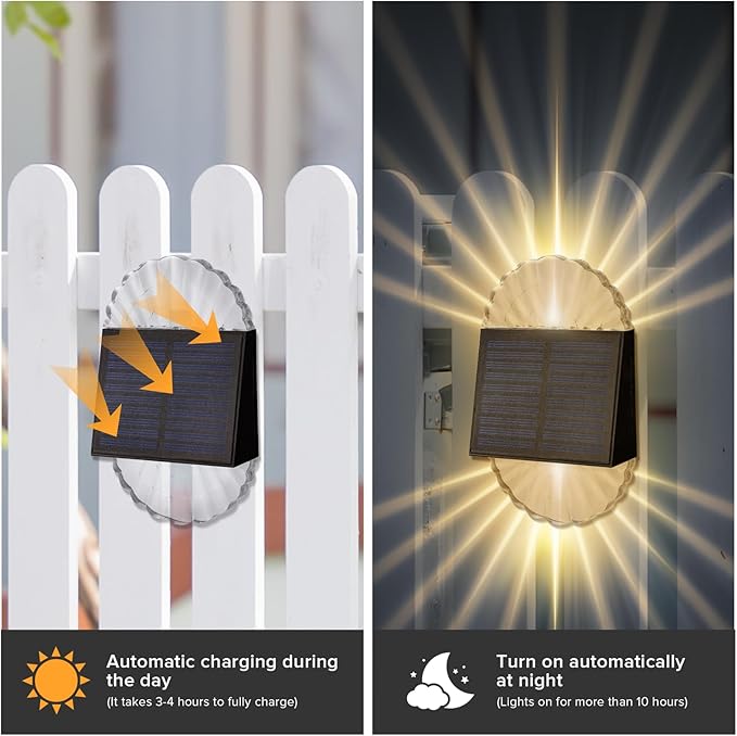 Solar Deck Post Outdoor Lights, 8 Pack Fence Solar Lights, Solar Fence Lights Outdoor Waterproof Led for Garden, Yard, Outdoor Patio Decor, Warm White, S-240