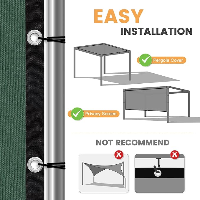 VICLLAX Shade Fabric Sun Shade Cloth with Every 2 FT Grommets for Patio Garden Pergola Cover Canopy 3x21 FT, Dark Green