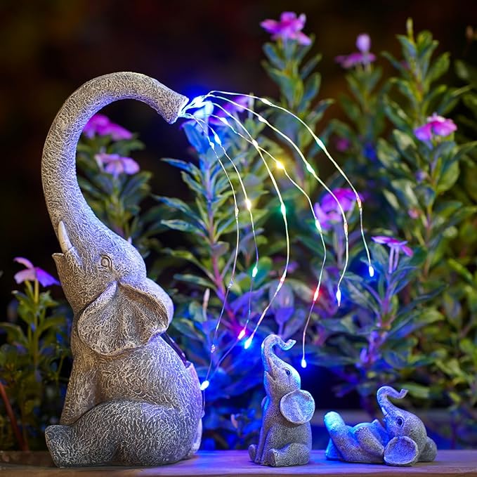 Solar Elephant Statues for Garden Decor: Outdoor Sculptures for Lawn Ornaments - Porch Patio Balcony Front Yard Birthday Gifts for Mom Grandma Women