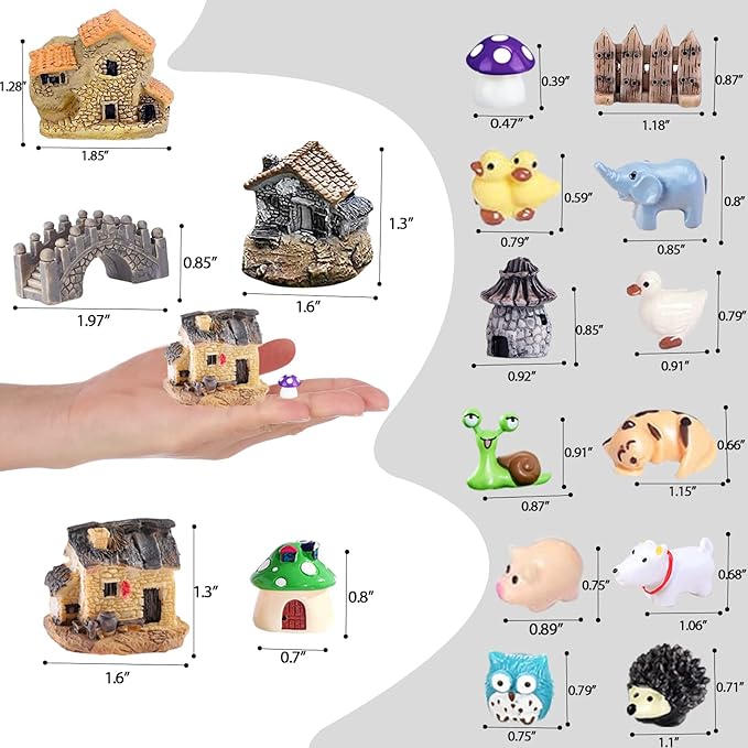 105 Miniature Fairy Garden Accessories, Fairy Garden Kit, Fairy Garden Animals, Miniature Figurines, Micro Landscape Ornaments Kit, Garden DIY Kit for Dollhouse Decoration Plant House Decor