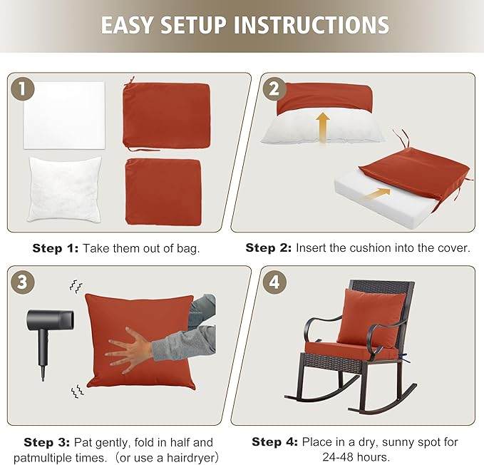 Outdoor Chair Cushions, Waterproof Outdoor Cushions for Patio Furniture w/Fade-Resistant, Removable & Machine-Washable Covers, 19x19 Inch, Ideal for Seat in Gardens/Porch – Set of 2, Rust