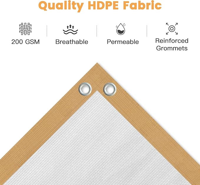VICLLAX Shade Fabric Sun Shade Cloth with Every 2 FT Grommets for Patio Garden Pergola Cover Canopy 13x13 FT, Cream