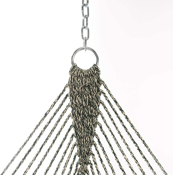 Hatteras Hammocks Deluxe Green Oatmeal Heirloom Tweed DuraCord Rope Hammock – 13 ft. x 60 in., 2-Person, 450 lb Capacity, Cumaru Spreader Bar, Zinc-Plated Hardware – Handcrafted in The USA