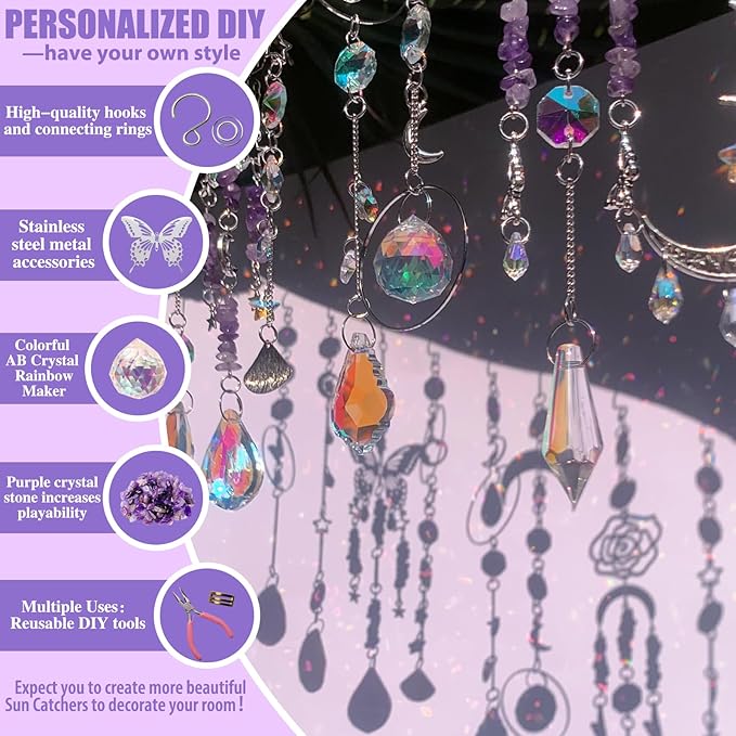 DIY Suncatcher Kit 400pcs Sun Catchers Making Kit Supplies Crafts sun catcher kits for adults Hanging Prism Suncatcher with Crystals for Indoor Window Home Wedding Garden Festival Decor (Butterfly)