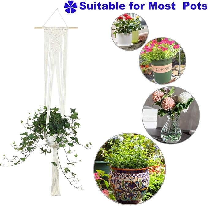 JES&MEDIS 5-Pack Macrame Plant Hangers with 5 Hooks, Different Tiers, Handmade Cotton Rope Hanging Planters Set Flower Pots Holder Stand, for Indoor Outdoor Boho Home Decor