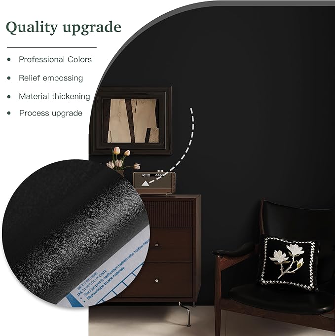 Dimoon 787''x17.7'' Black Peel and Stick Wallpaper Contact Paper Self Adhesive Wall Paper