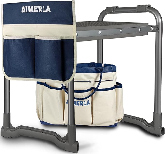 Foldable Garden Kneeler Seat Heavy Duty [Upgraded Widened Thick Kneeling Pad] Garden Stool with Large Garden Tool Bags with Pockets - Portable Garden Bench Gardening Gifts for Parents