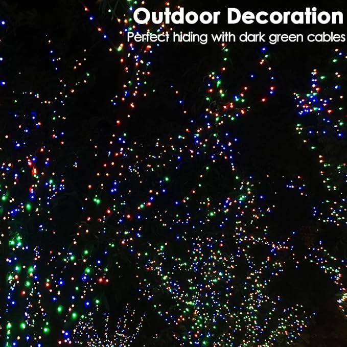 Christmas Tree Light 200 LEDs 73ft Green Cable Wire Fairy String Twinkle Lights Plug in 12 Modes for Xmas Party, Indoor,Outdoor, Garden, Wedding, Home Decoration (Multi Color)