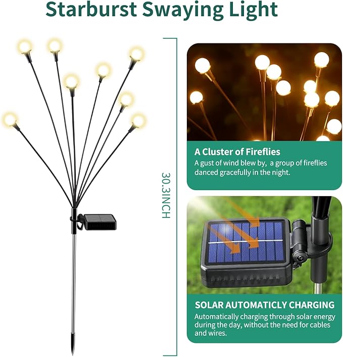 Solar Lights Outdoor Waterproof, 8 Packs 64LED, Solar Garden Lights, Patio Lights, Garden Decor, Patio Decor, Firefly Lights Solar Outdoor, Unique Gifts for Women, Gifts for Grandma