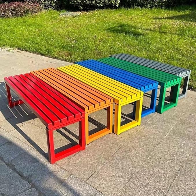 Weatherproof Metal Dining Bench, Outdoor Bench Backless Patio Bench 2-Person Farmhouse Bench Garden Bench for Kitchen, Living Room, Entryway(Yellow,59in)