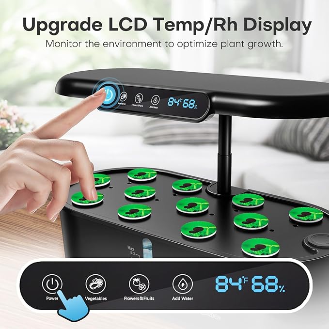 Ahopegarden Hydroponics Growing System kit Indoor Garden, 12 Pods Plant herb Garden with LCD Environmental Detection Germination Vegetable LED Growth Lamp, Hydroponics Grower Healthy Fresh Vegetables