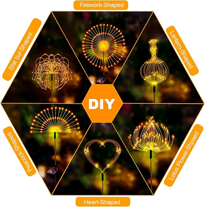 solar fireworks lights for outside, 150LED 8 Modes Fireworks Solar Lights Outdoor, Fairy Garden Flowers Lights for Yard Pathway wedding Party Christmas Diwali Garden Decor 4Pack (Warm White)