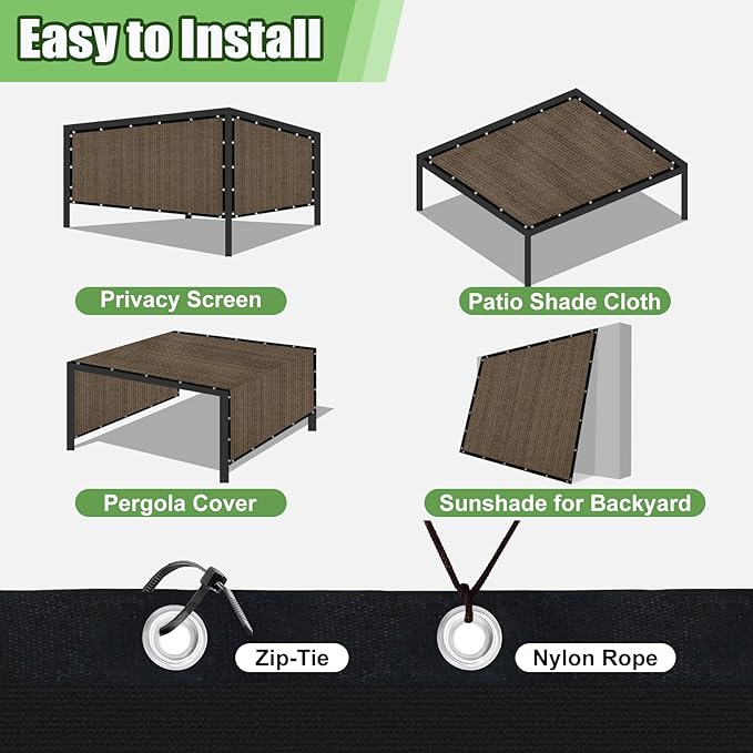 Outdoor 90% Sun Shade Cloth with Grommets, 5 X 22 FT Pergola Shade Cover for Garden Patio Carport Kennel Swimming Pool, Mocha (We Make Custom Size)
