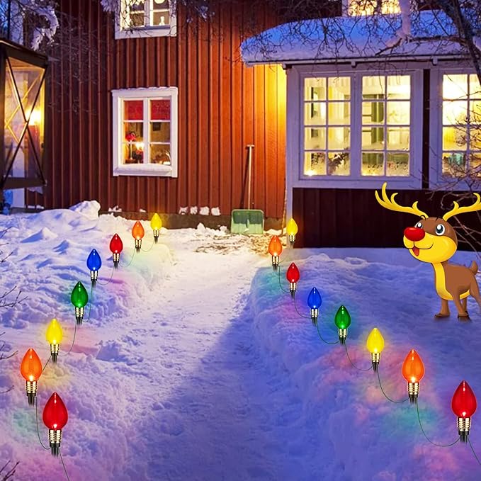 2 Pack C9 Christmas Pathway Lights - Outdoor Total 34.8 Ft, 20 Waterproof Connectable Walkway Lights for Yard, Ground, Sidewalk, Driveway Christmas Decorations