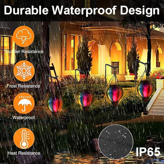 Hot Air Balloon Solar Lantern with Flickering Flame Hanging Solar Lanterns Outdoor Lights Waterproof Lanterns Decorative Garden Patio Yard Party Decor Colorful