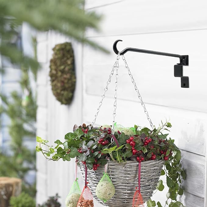 12 inch 2 Pack Swivel Plant Hangers Outdoor Heavy Duty - Black Iron Plant Hanging Hook Bracket for Flowers Baskets Pots Bird Feeder Lanterns Wind Chimes