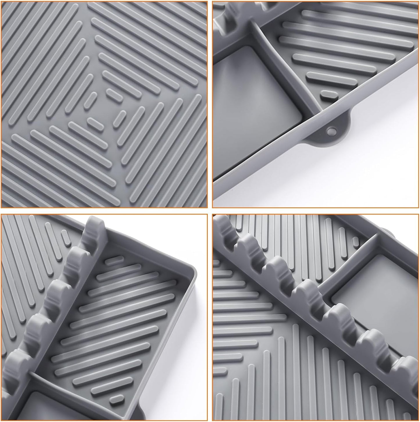 Griddle Mat Barbeque Grill Accessories Tools for Blackstone, Side Shelf Mat Grill Pad for Outdoor Grill Kitchen Counter Spatula Silicone Mat with Drip Pad for Kitchen, Cooking, Countertop (Grey)