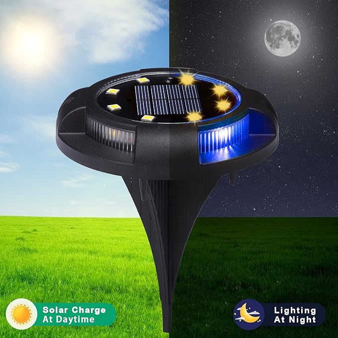 K.E.J. Solar Ground Lights 12 Pcs Disk Lights Outdoor - Waterproof In-Ground Lights,Solar Landscape Lighting as Valentine's Day Decorations Outdoor for Garden Pathway Yard Deck Walkway Driveway