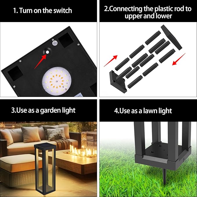 Ourdoor Floor Lamp,4 Pack Solar Powered Lamps RGB Color Changing LED Landscape Lighting Waterproof Street Lights for Patio,Porch, Yard,Garden,Deck (Black)