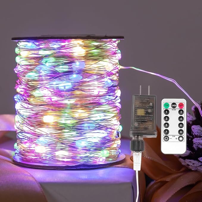 Fairy Lights Plug in,200FT 600 LEDs Waterproof Led String Lights,Twinkle Light with 8 Modes Remote for Outdoor Indoor Christmas Wedding Birthday Garden Party Decorations,Multicolor