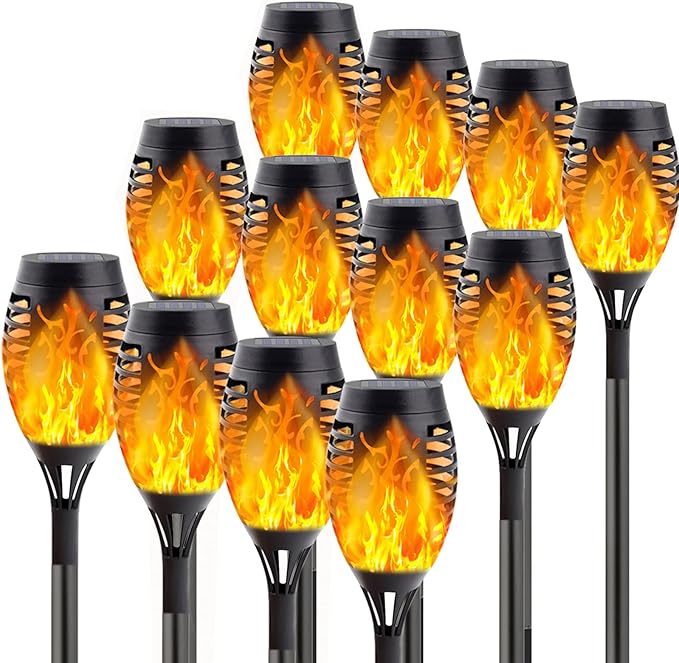 Albelt 12 Pack Solar Lights Outdoor, Solar Torch Lights with Flickering Flame for Garden Decor, Super Bright Waterproof Solar Garden Lights, Flame Torch for Outside Landscape Yard Party Decorations