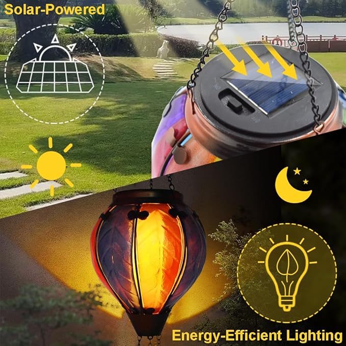 Hot Air Balloon Solar Lantern with Flickering Flame Hanging Solar Lanterns Outdoor Lights Waterproof Lanterns Decorative Garden Patio Yard Party Decor Colorful + Wavy-Colorful