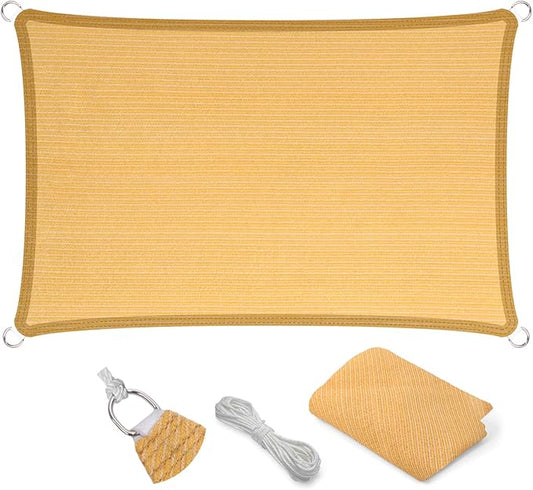 Eden's Decor Straight Flat-Edged Sun Shade Sail Rectangular 9' x 20' Wheat UV-Blocking Outdoor Canopy Fabric Cloth Awning for Pergola Patio Garden Backyard Custom Size