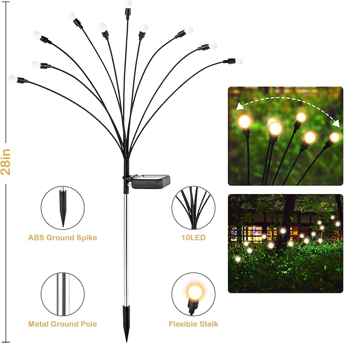 Solar Lights Outdoor Decoration, Waterproof Xmas Outdoor Lights Decor for Yard, Patio, Garden, and Front Porch, 60 LEDs Swing with The Wind (6 Pack, Warm White)