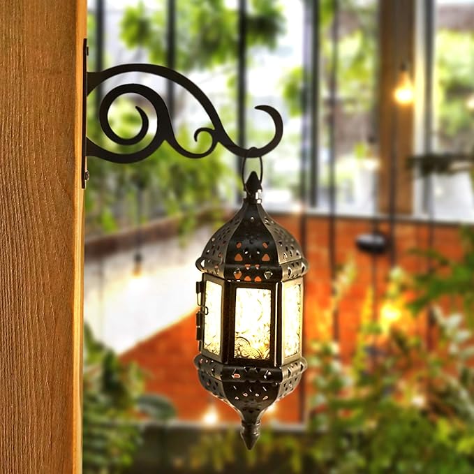 6-Inch Outdoor Indoor Decorative Iron Lantern Wall Hooks Hangers for Hanging Wind Chimes Hummingbird Feeders Candle Holders(Black, Set of 2)