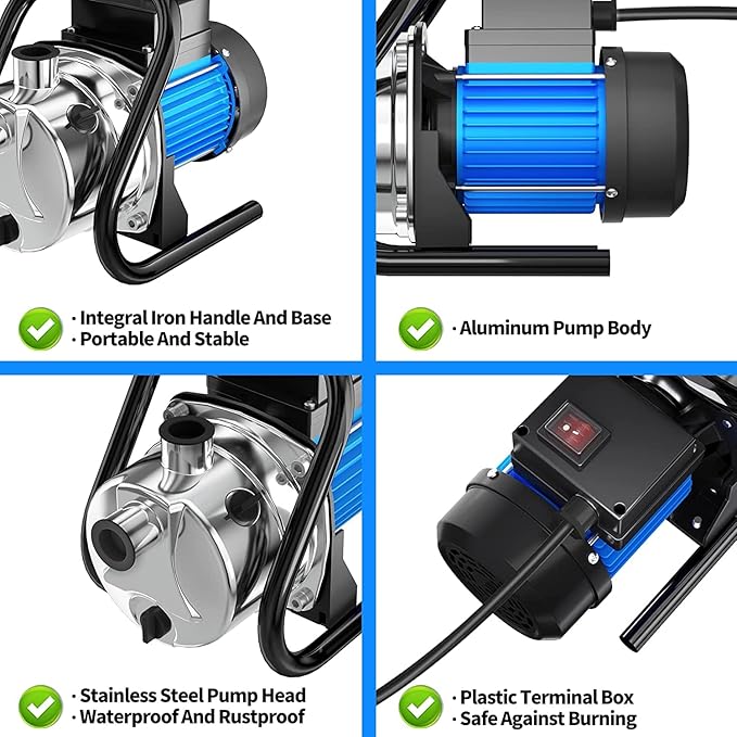 1.6 HP Portable Water Transfer Pump 1500 GPH Electric Shallow Well Pump Garden Booster Pumps for Draining Irrigation Lawn Farm Water Removal