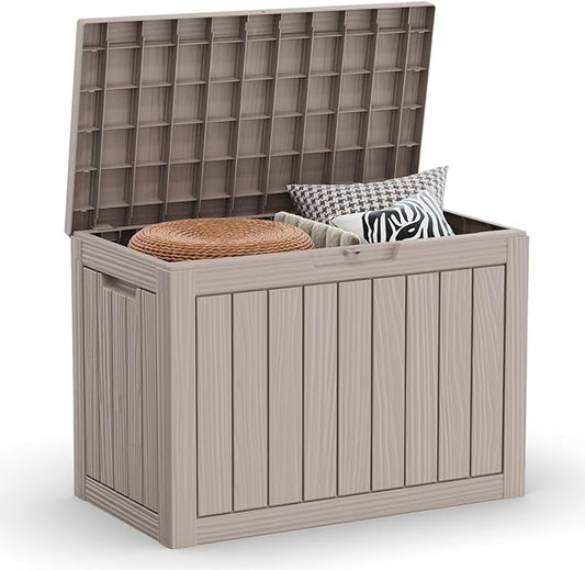 45 Gallon Outdoor Storage Box – Waterproof Deck Box for Garden & Patio,Light Brown