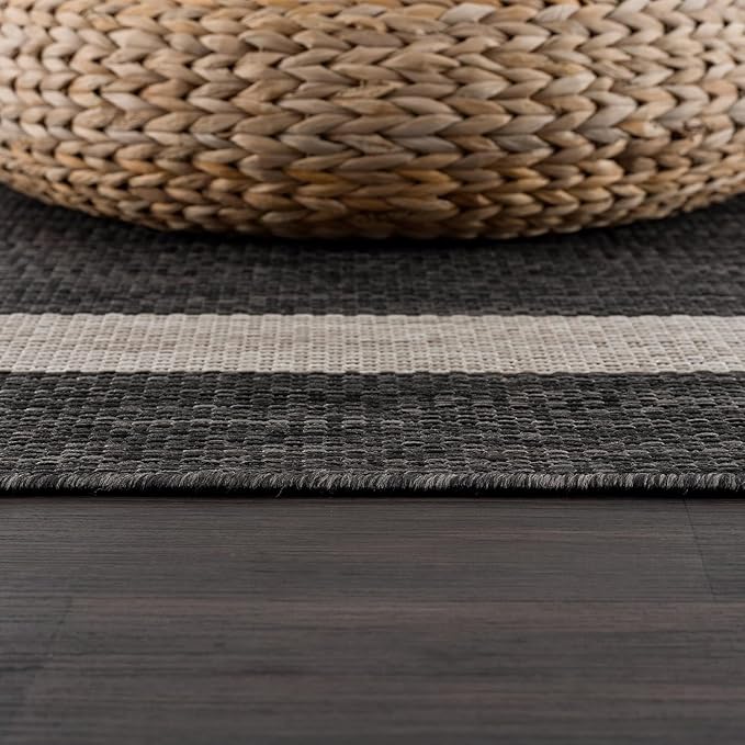 CAMILSON Outdoor Rug 8x10,Modern Outside Rugs for Patios Porches Waterproof Durable Washable Non-Shedding, Easy-to-Clean Indoor Outdoor Area Carpet (8 x 10, Bordered - Dark Gray/Light Gray)